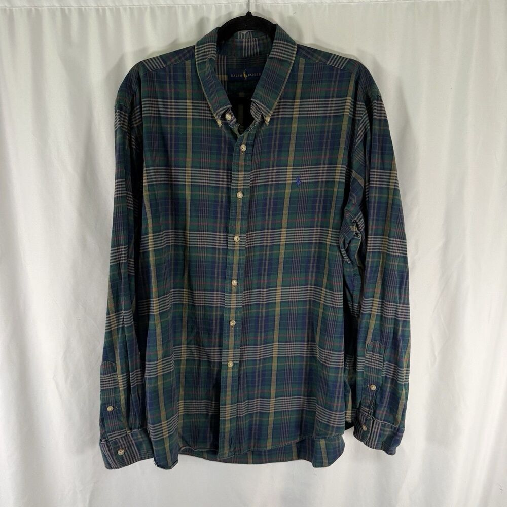 Ralph Lauren XXL Green Plaid Button Up Long Sleeve 100% Cotton Collared